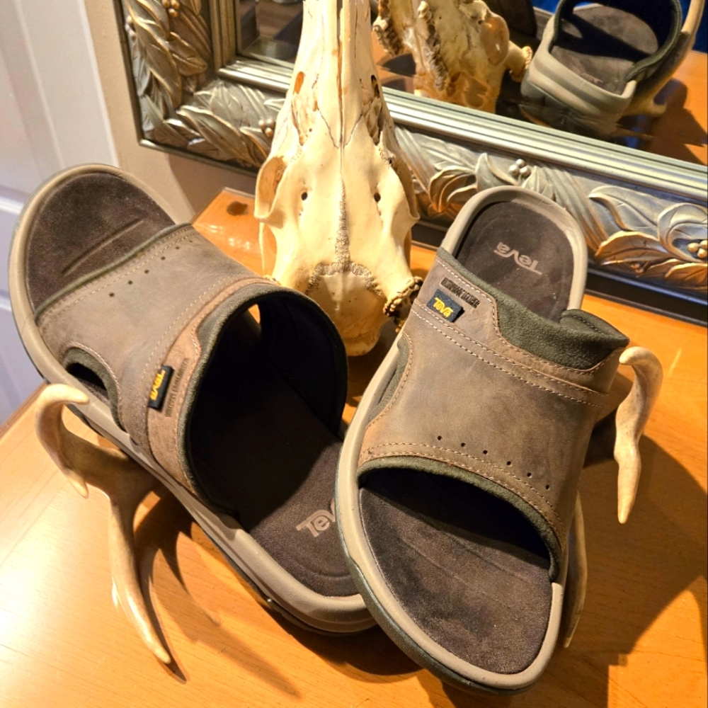 Teva Brown Leather Slide Sandals